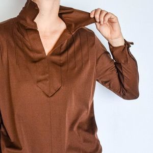 Vintage 70s brown polyester groovy disco long sleeve shirt